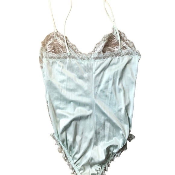 VTG Lace Teddy Size M 8/10 Mint Green Stretch Sexy Pin Up Retro Croquette - Picture 6 of 8